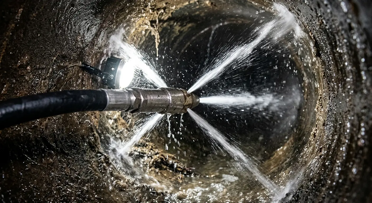 High-pressure hydro jetting nozzle cleaning sewer pipe for Storm Drain Cleaning in Warrenton